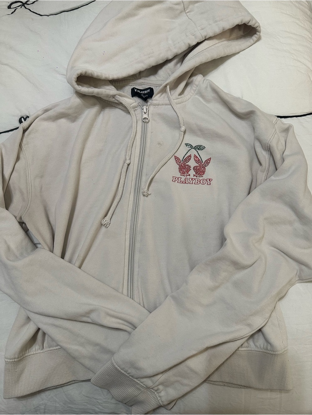 PLAYBOY Cream Hoodie with Pink Bunny Logo